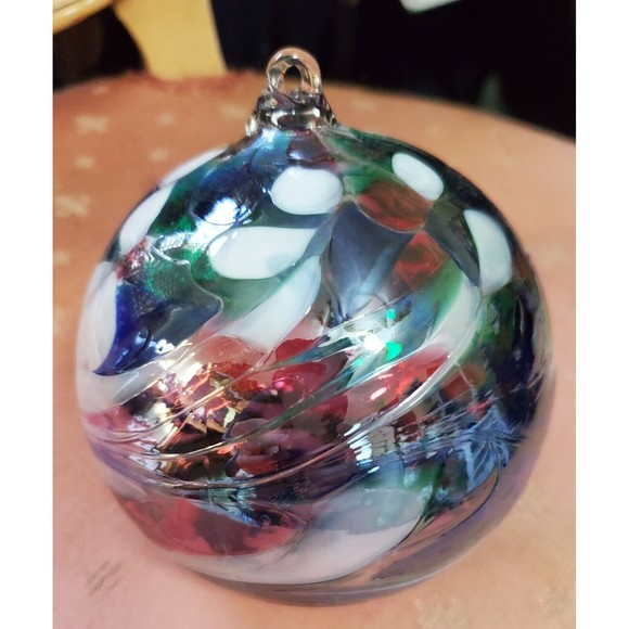 Zorza Polish Mouth Blown Artisan Glass Ornament Decorator Ball Multicolor - Picture 7 of 7